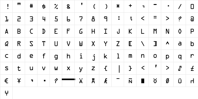 OCR-A Regular  glyph index