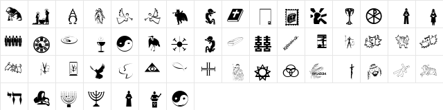 Religionen Regular  glyph index