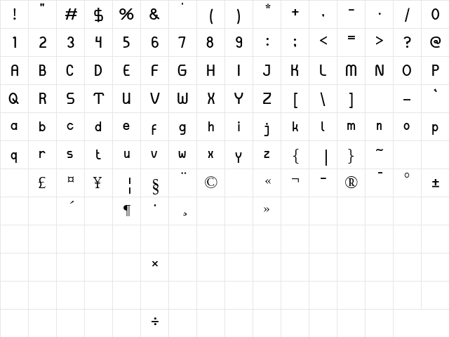 Incloud Regular  glyph index