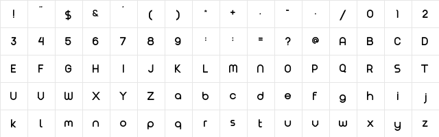 Verno Regular  glyph index