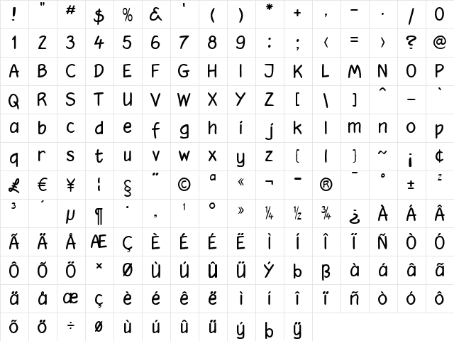 Hooteroll Regular  glyph index