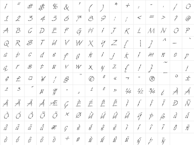 DTCVanDijkM28 Regular  glyph index