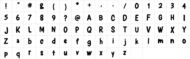 Komikaze Regular  glyph index