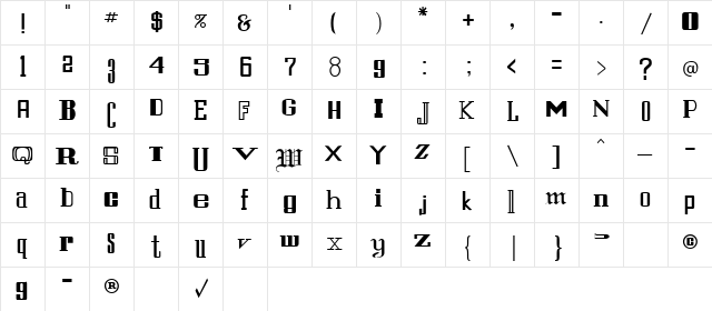 RULAND Regular  glyph index