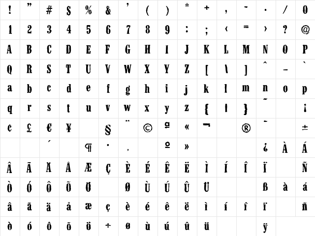 ColonelAntique Bold  glyph index