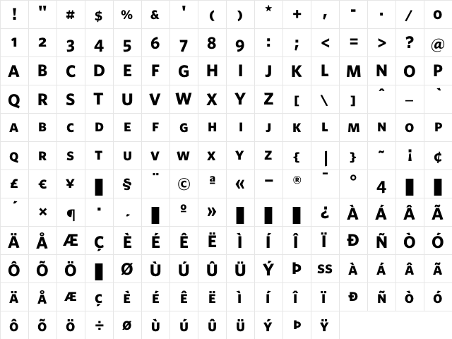 Whitney BoldSC  glyph index