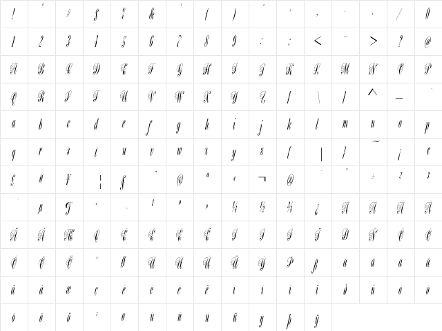 BordeauxICG Script  glyph index
