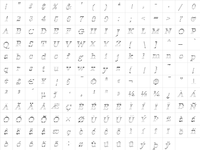 AntiquaGo Italic  glyph index