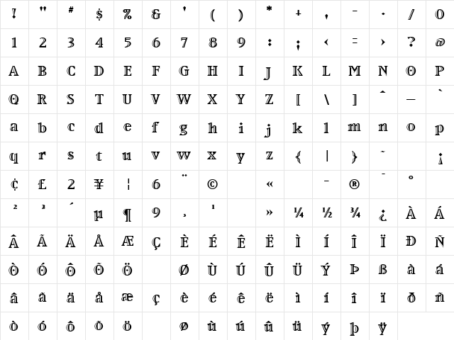 MatrixInlineExtraBoldLining Bold  glyph index