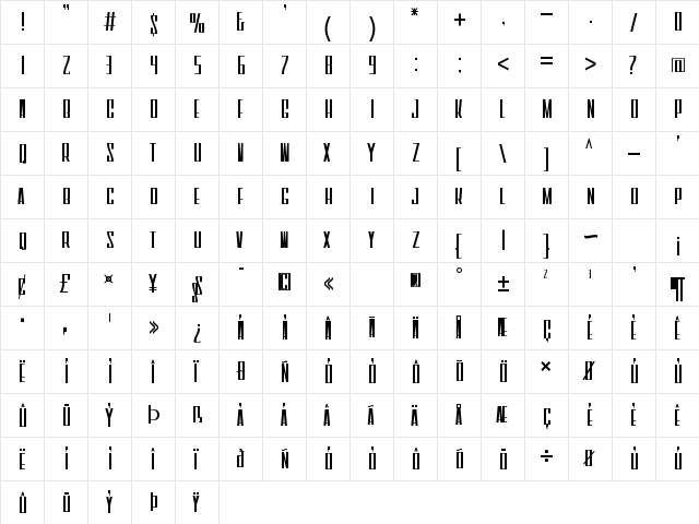 Nomz Regular  glyph index