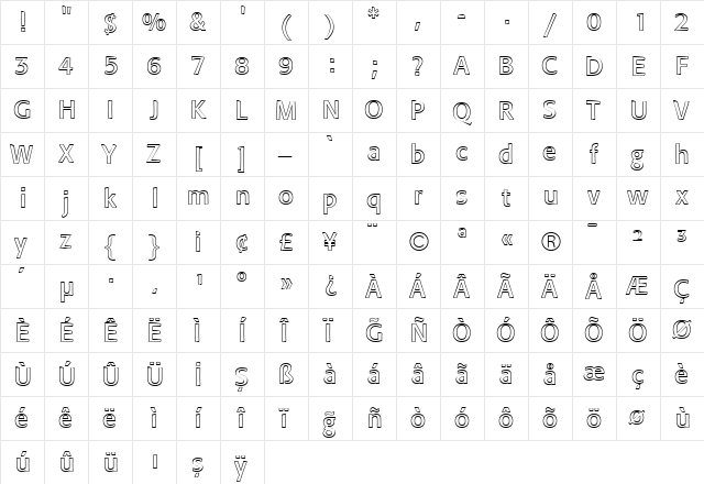 FormataOutline Regular  glyph index