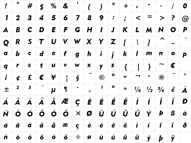 Geometr415 Blk BT Black Italic  glyph index