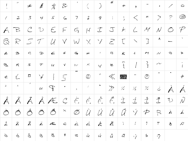 KarlsHand Regular  glyph index