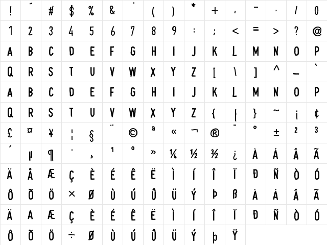 Din Tape Medium  glyph index