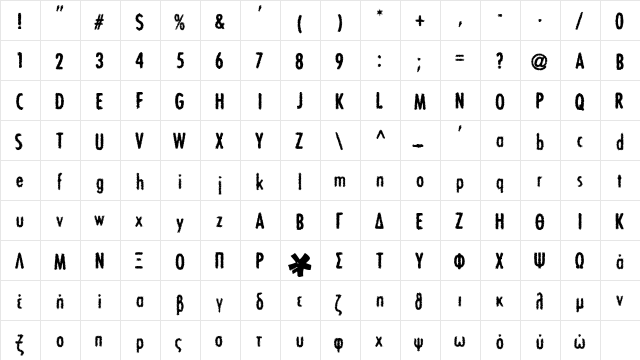 BON ViVEUR Regular  glyph index