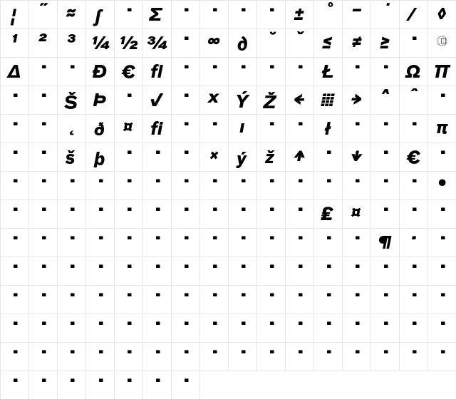 BauLF-BoldItalicExpert Regular  glyph index