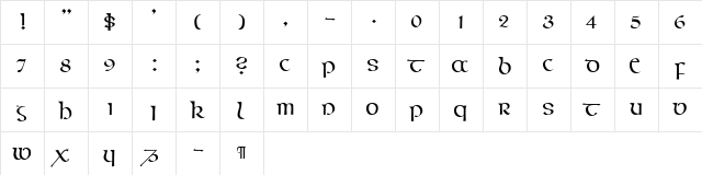 CallifontsC29PostScript Regular  glyph index