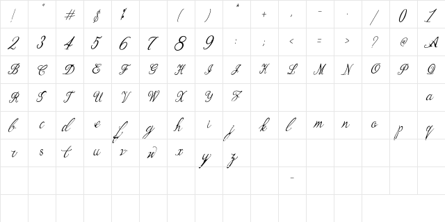Bernadine Script Italic  glyph index