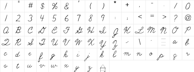 Basic Cursive Handwriting Regular  glyph index
