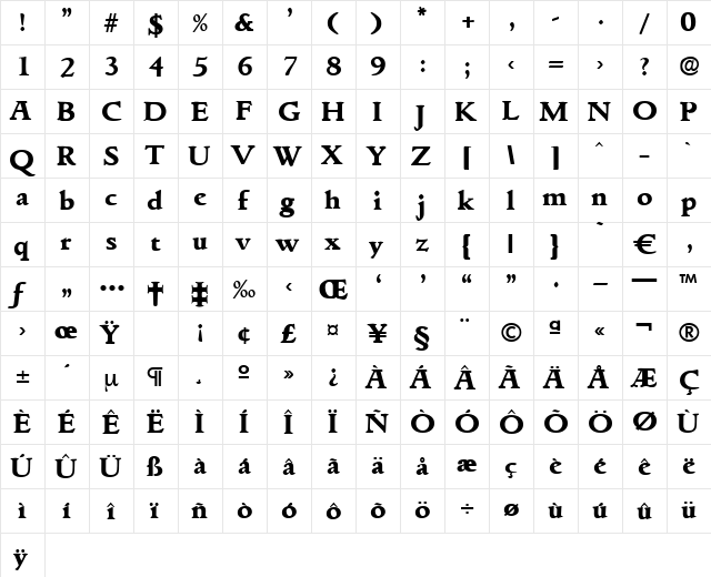 Goudita-Bold Regular  glyph index