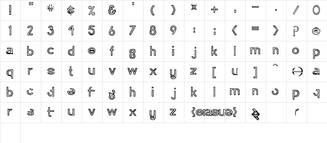 Erasure Regular  glyph index