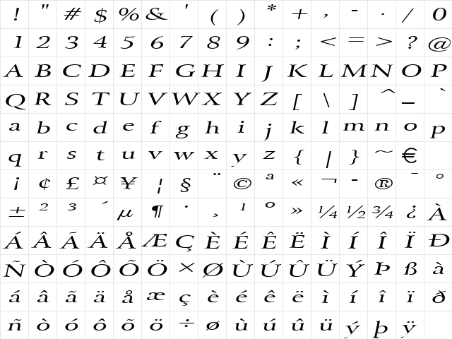 ArrayExtended Italic  glyph index