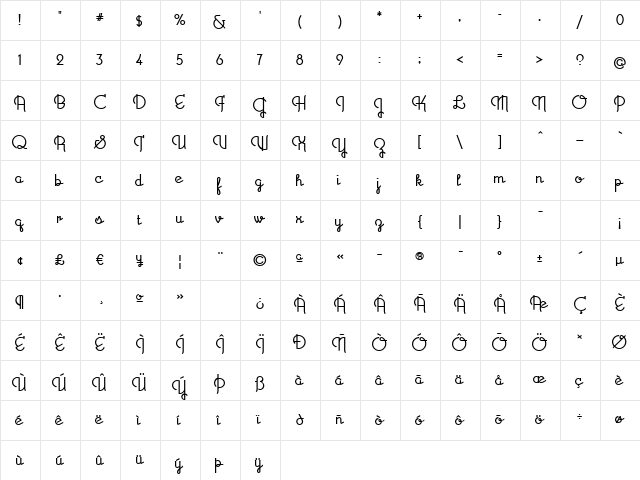 OrionMD Regular  glyph index