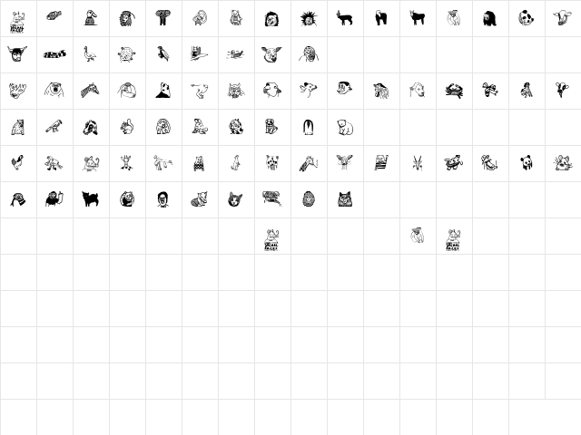 Woodcutter Animal Faces Regular  glyph index