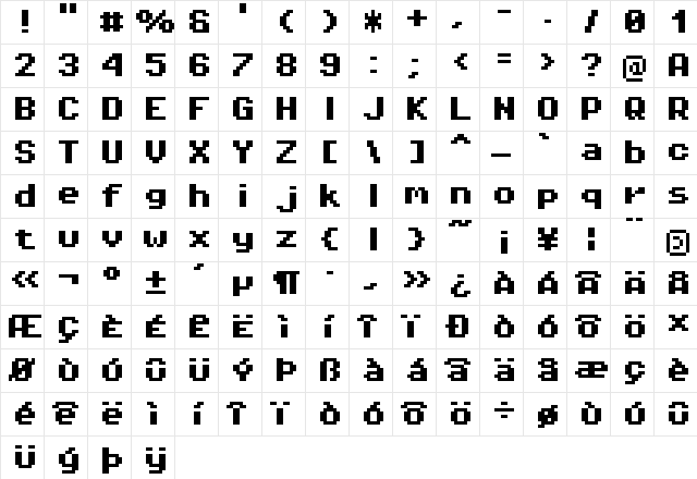 Pixel Operator 8 Bold  glyph index