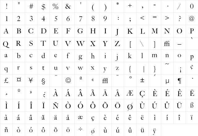 CaslonC437 RomanH  glyph index