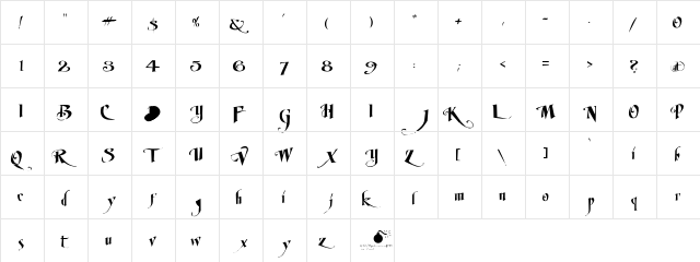 LHF Mirage Bold Regular  glyph index