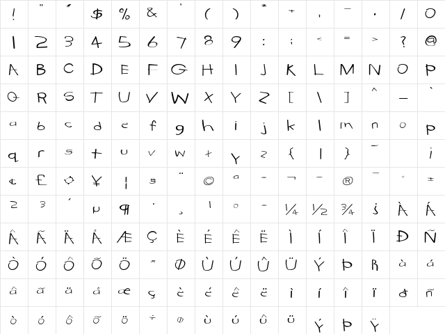 KidstuffExtended Regular  glyph index