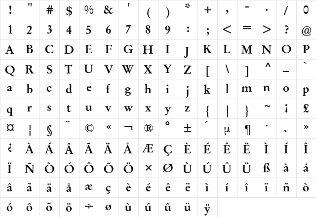 Garamond Stempel BQ Regular  glyph index