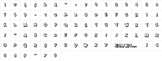 DimWitRight Regular  glyph index