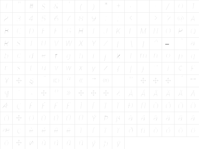 Interstate Regular  glyph index