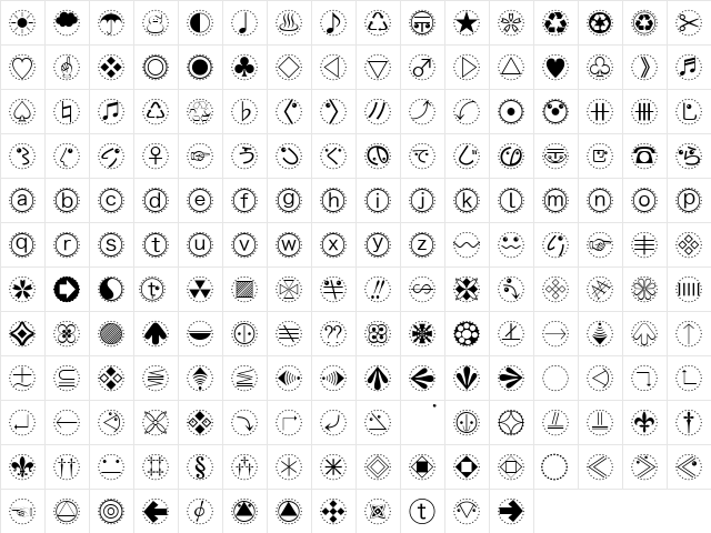 MBats Regular  glyph index