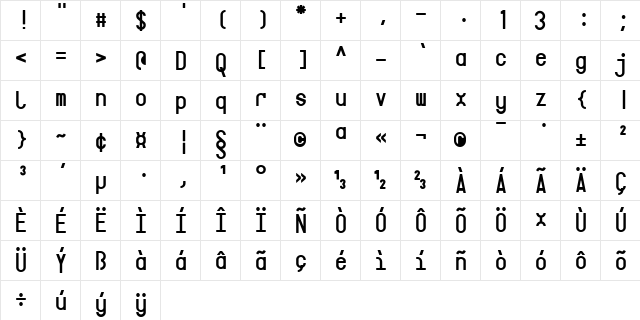 Targa MS Regular  glyph index