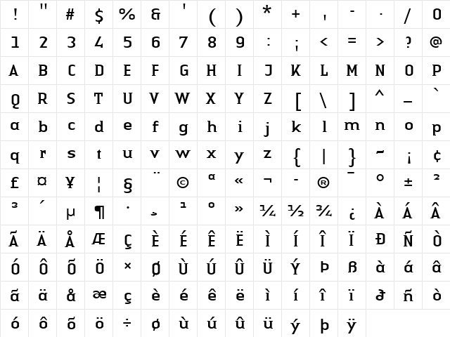 LTAuthenticSmallSerif Regular  glyph index