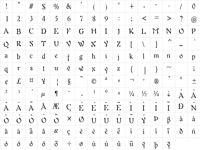Freedom 9 Condensed Normal  glyph index