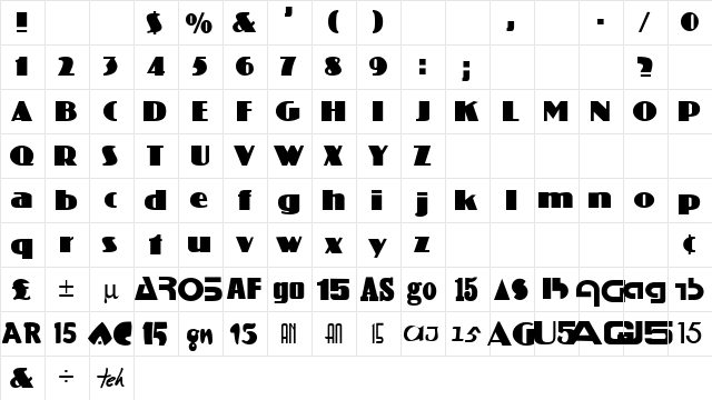 Coliseo Regular  glyph index