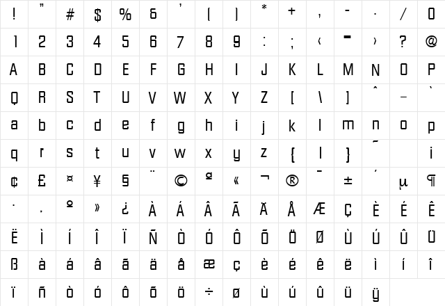 Diamante-Serial Regular  glyph index
