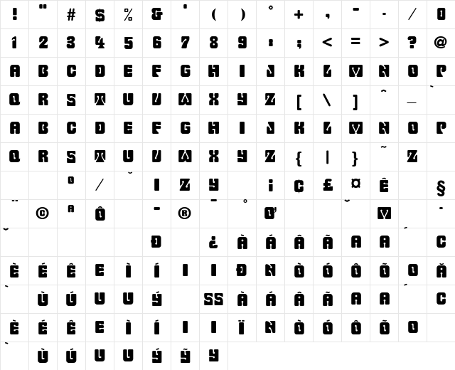 Fillmore Regular  glyph index