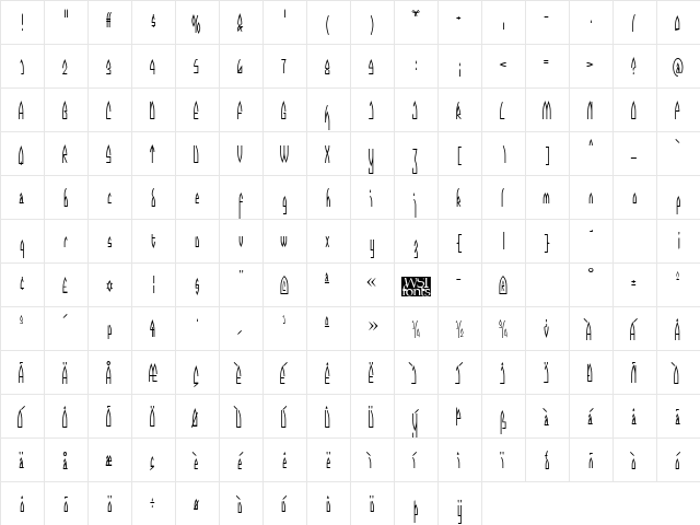 CathedralGothic Regular  glyph index