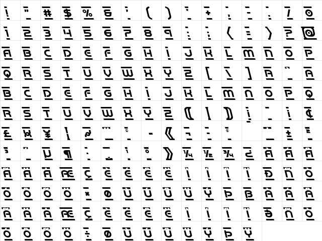 Barcade Leftalic Italic  glyph index
