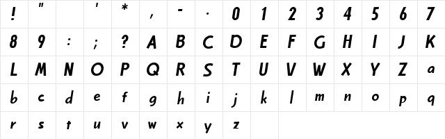 Celbo Bold  glyph index