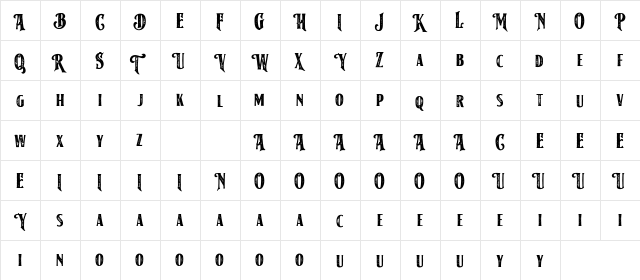 American Label Rough Regular  glyph index