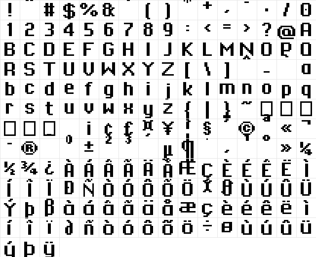 01Systematix9 Bold  glyph index