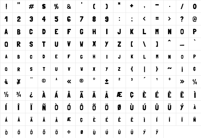 Folk solid  glyph index