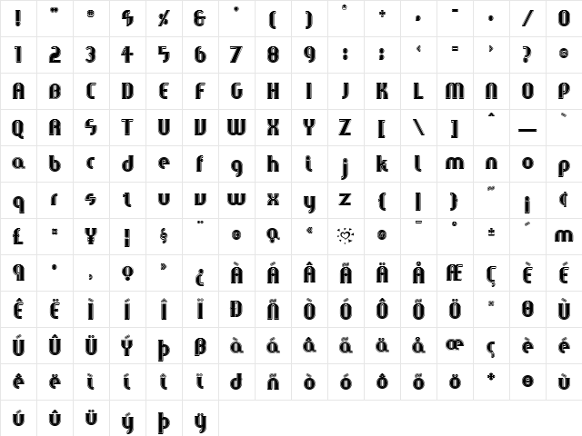 FastGirls Regular  glyph index