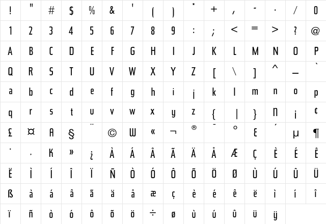 BauerTopic Medium  glyph index